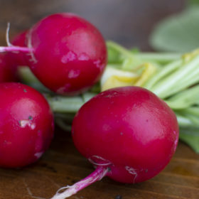 red radishes and greens