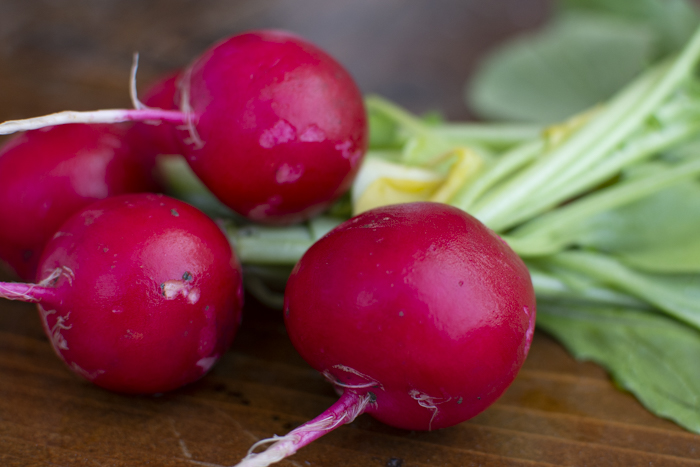 red radishes and greens